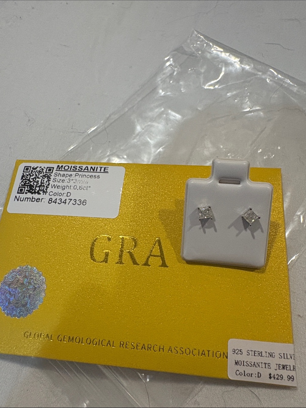 Moissanite Princess Cut Stud Earrings - White